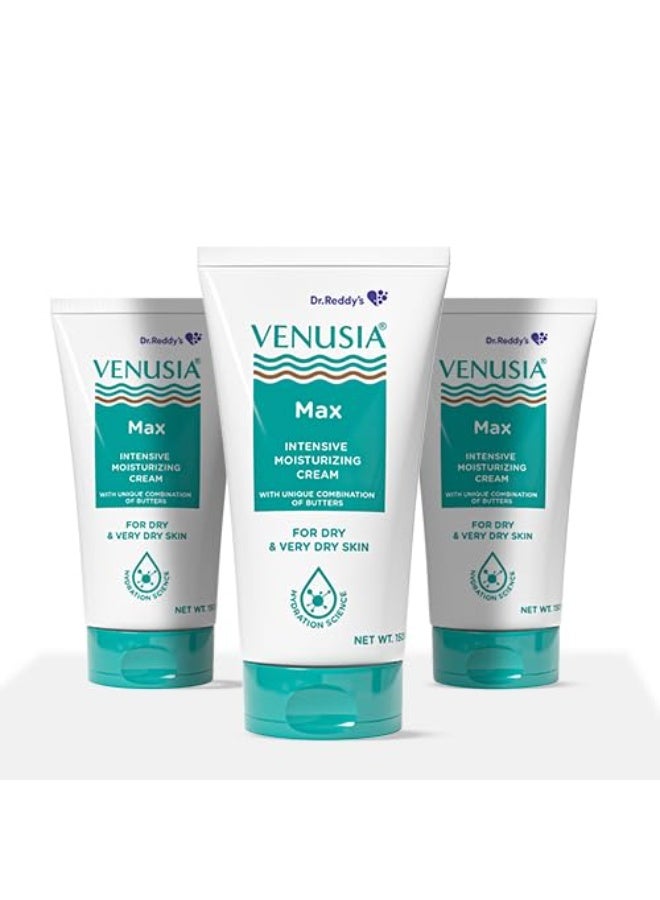 VENUSIA Dr. Reddy's Venusia Max Intensive Moisturizing Cream | Dermatologist Recommended for Dry to Very Dry Skin | Clinically proven for up to 24 hrs. Moisturization | For Face & Body | Cocoa Butter, Mango Butter & Aloe Butter | 150 g (Pack of 3). - Image 1